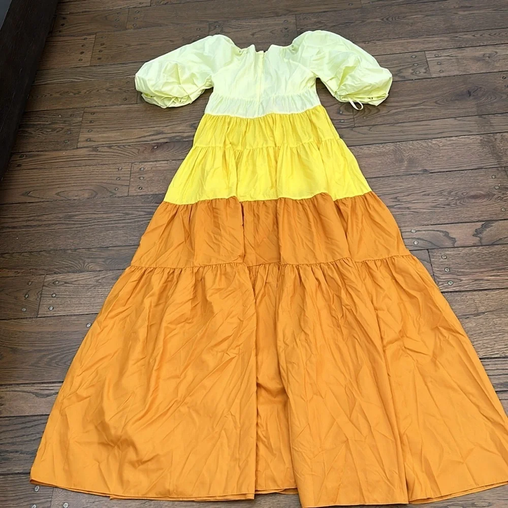 STAUD | Dresses | Nwt Staud Tiered Colorblock Meadow Gown Yellow | Poshmark